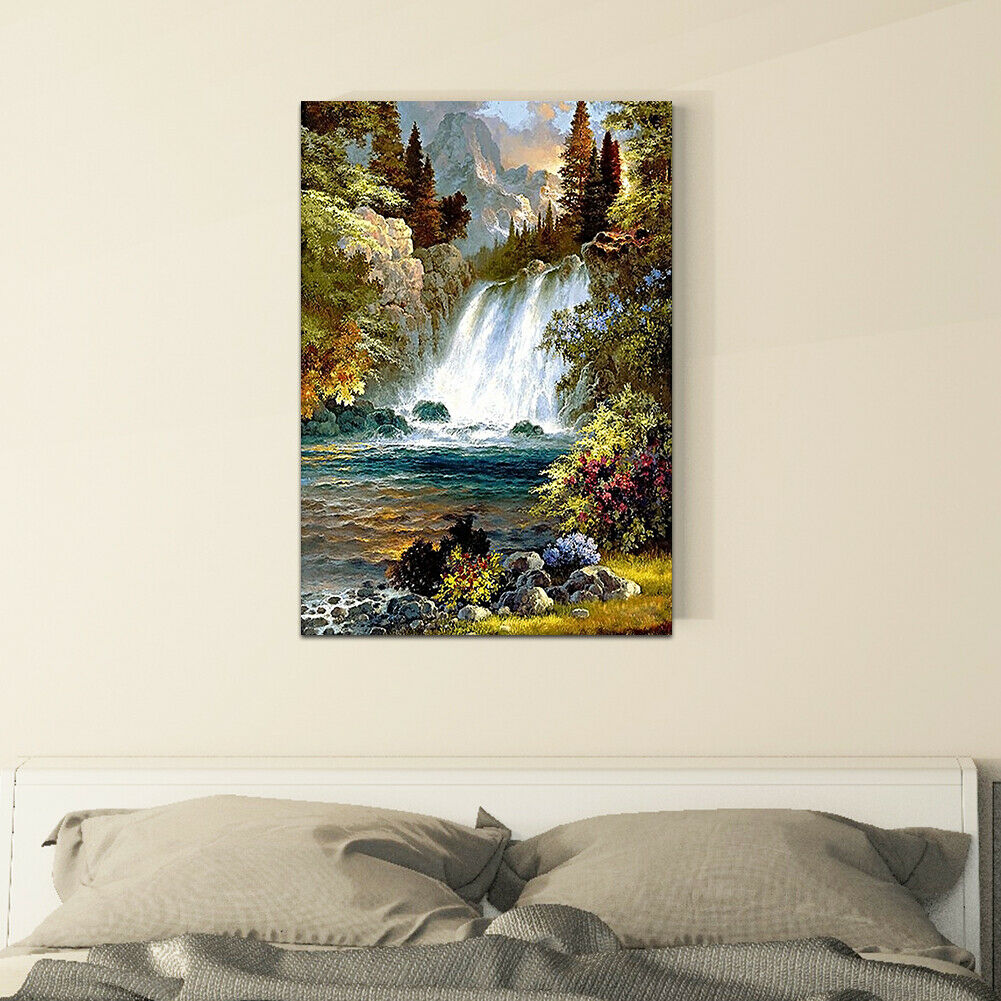 Waterfall Full Drill Round Diamond Painting DIY Needlework Cross Stitch Set @