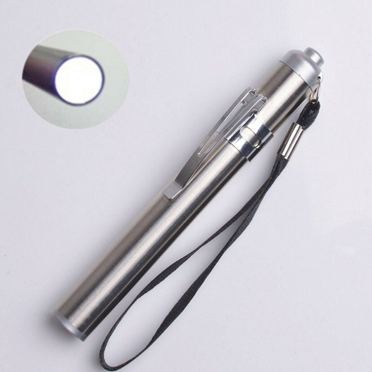 Round Moon Shape Flashlight Stainless Steel Mini LED Lights Focus Torch Lamp