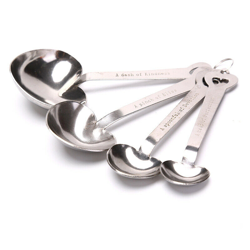 One Set of Four Sweet Heart Shaped Measuring Spoons Wedding Luxury Dinner.l8