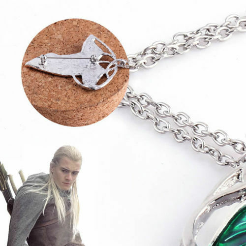 Green Leaf Lord of The Rings Elven Pin Brooch Pendant Chain Necklace