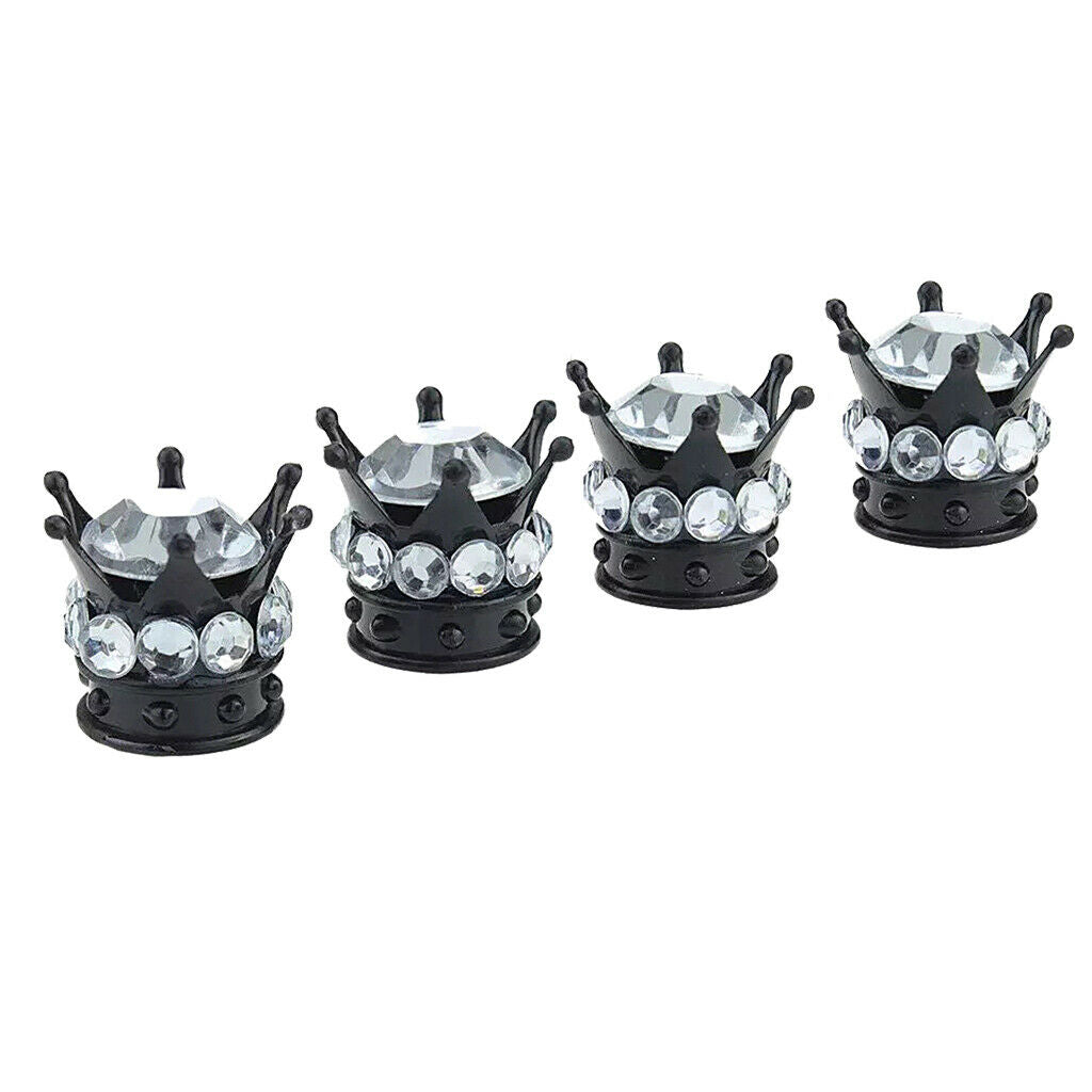4 King Queen Crown Diamond VALVE CAPS Tire Wheel Stem Universal Car White