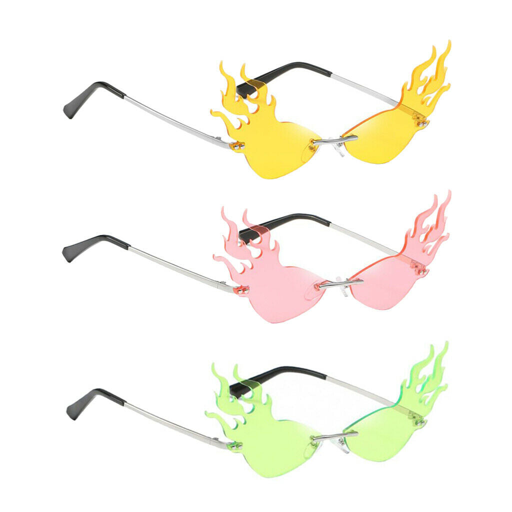 3 Pcs Luxury Fire Shape Sunglasses Wave Sun Glasses Party Eyewear Glasses