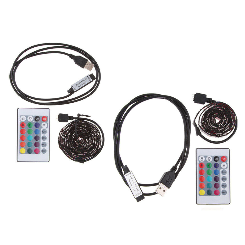 2 Pieces DC 5V USB LED RGB Strip Light TV Back Lighting with 24-Key Remote