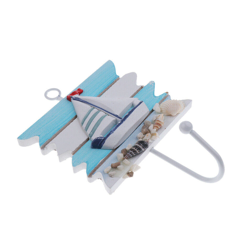 Bathroom Nautical Seaside Wooden Wall-mounted Hanger Coat Hooks Wall Rack #1