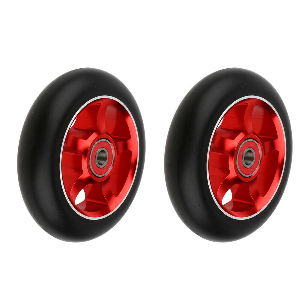 2X 1 Pair Replacement 100mm Stunt Scooter Wheels with Bearing & Bushings red