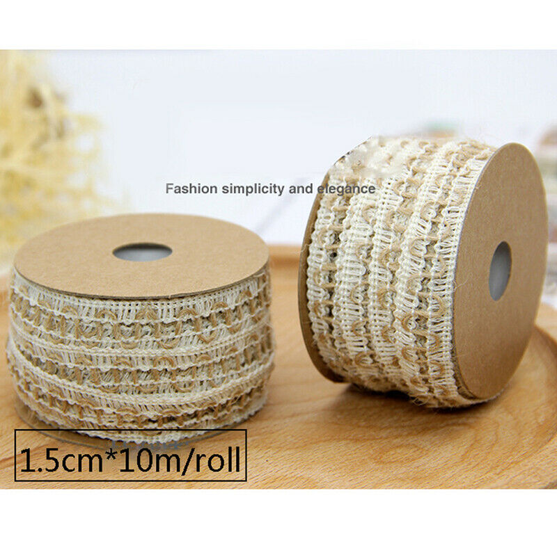 10M/Roll Jute Lace Roll Hessian Rustic Wedding Decoration Party Gift Pack.l8