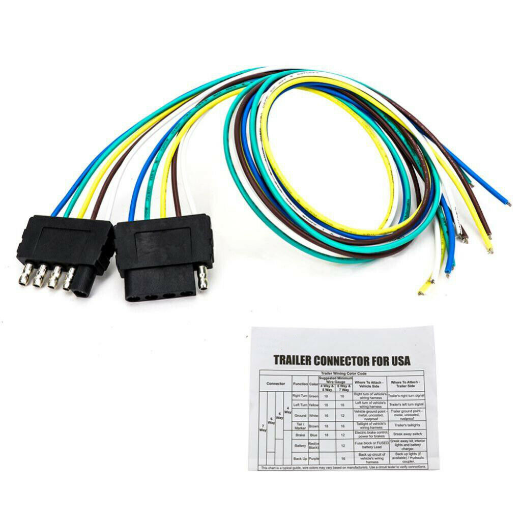 5-Pin Trailer Plug Sockets Trailer 5x18AWG Extension Cable for Caravans