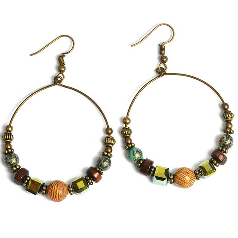Bohemia Drop Dangle Earrings  Ethnic Big Circle Crystal Bead Ear Stud  Jew.l8