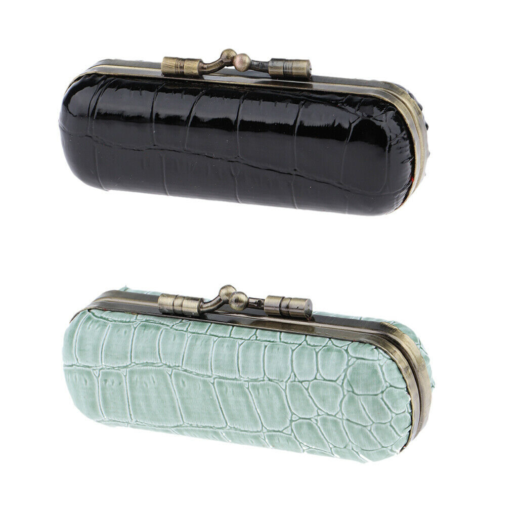 2pcs Cracked Stone PU Lipstick Lip Gloss Cases Storage Box Holder w/ Mirror