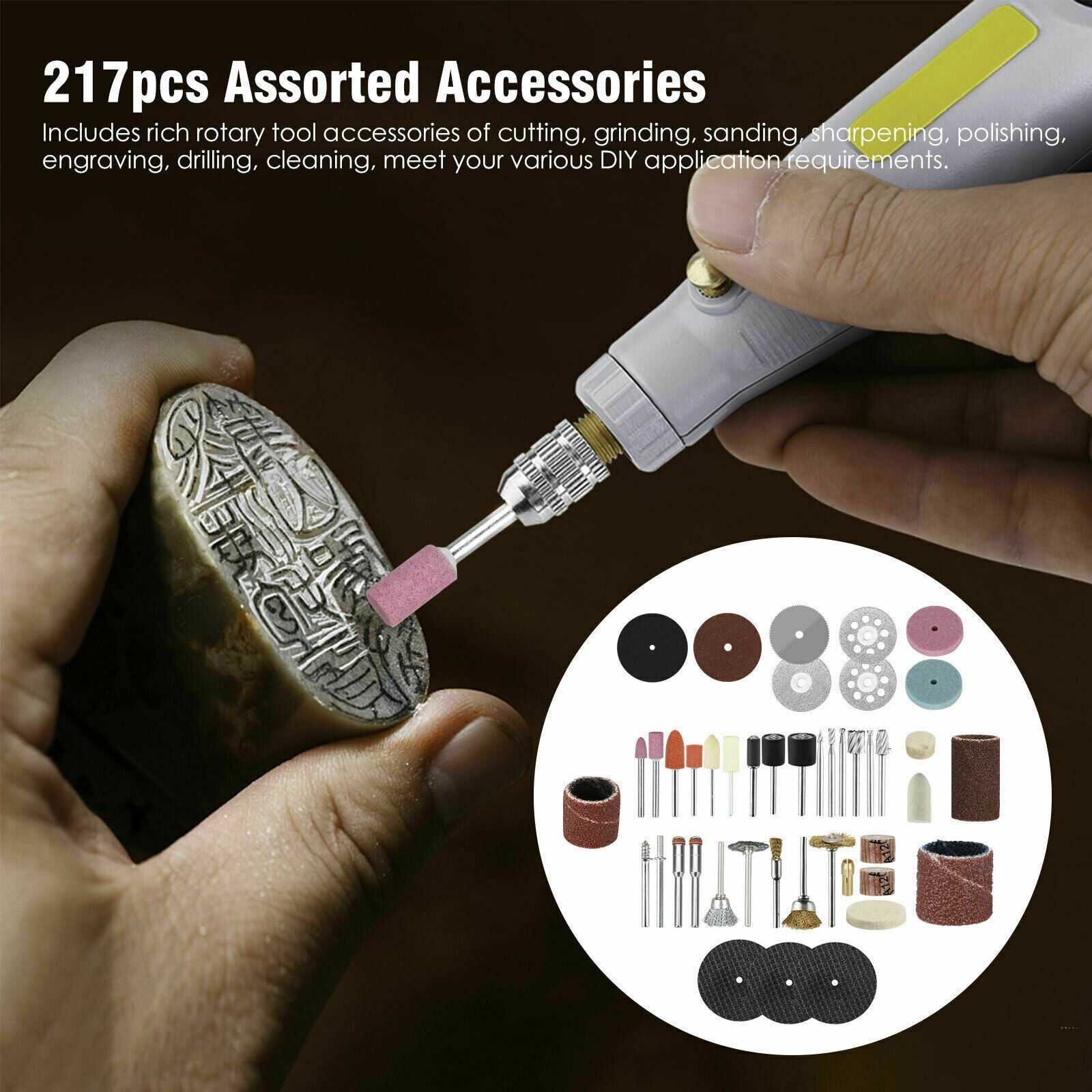 217PCS Rotary Tool Accessories Kit Sanding Cutting Polishing Grinder for Dremel