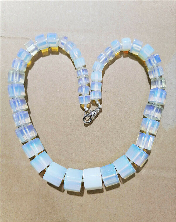 1 Strand Women Men White Opal Hexagon Prism Beads Handmade Necklace 42cm HH8751