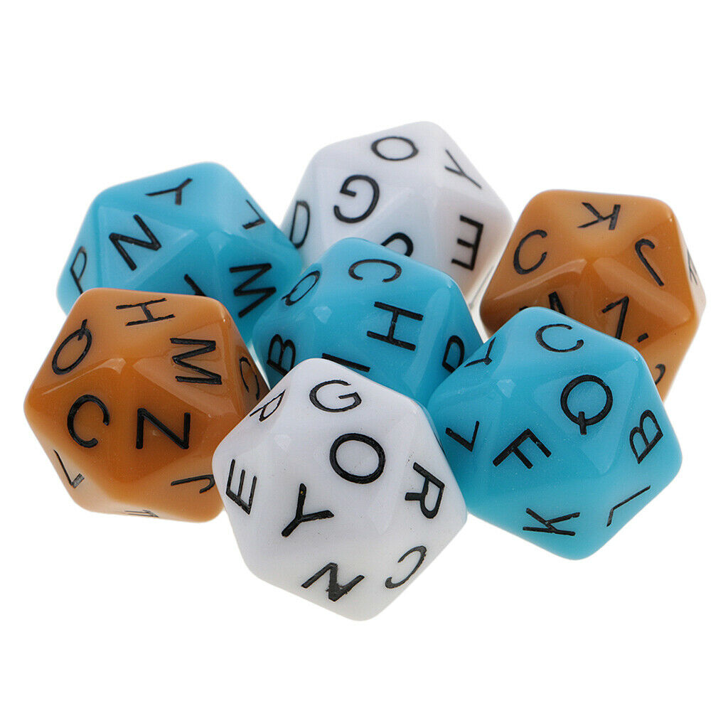 7 Pieces Polyhedral Dice D20 English Alphabet Dices for Roleplaying Game