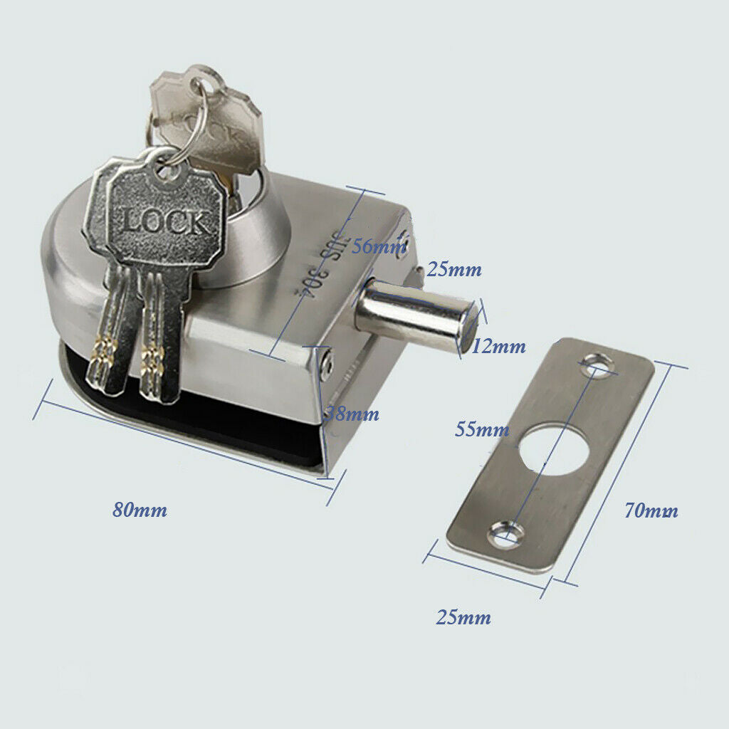 Stainless Steel Lock for 10-12mm Glass Swing Push Door Lock Key Single Side