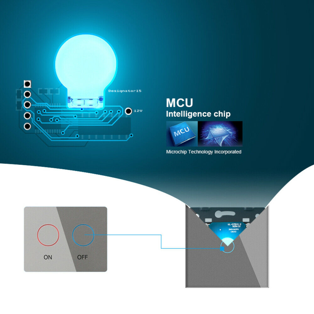 EU UK Standard 1/2/3 Gang LED Light Wall Touch Switch Crystal Glass Panel