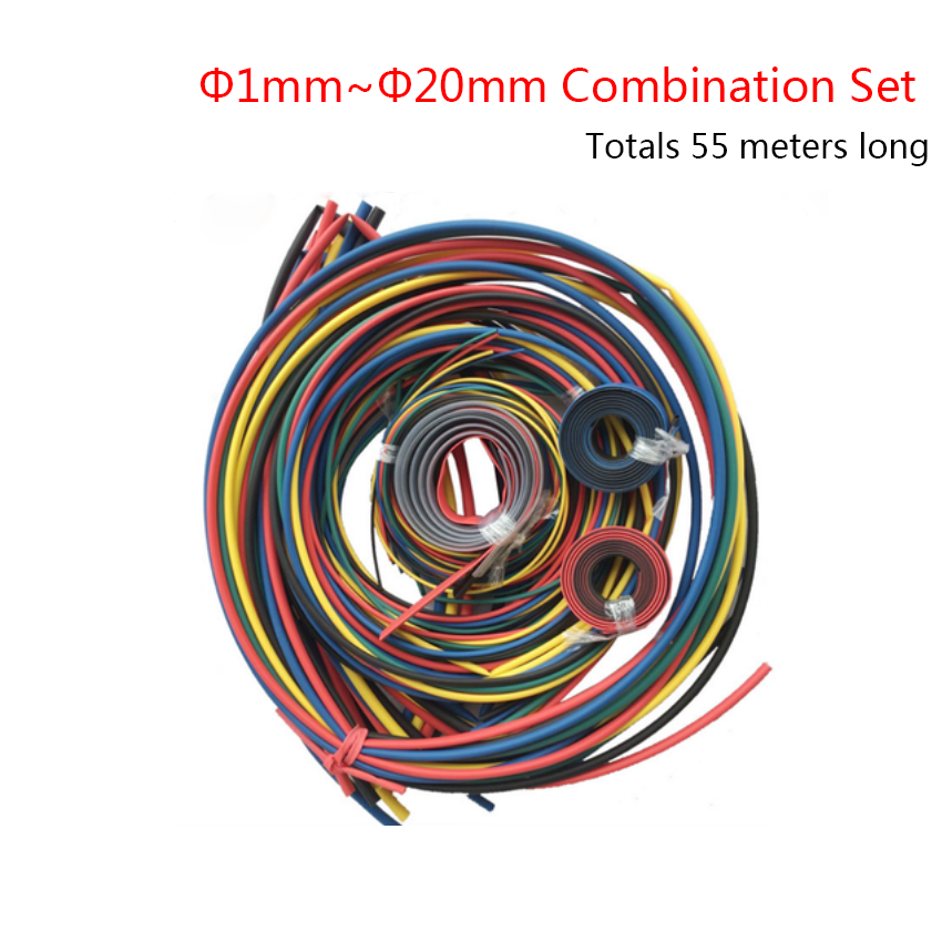 Φ1mm~Φ20mm Heat Shrink Tubing Commonly Combination Set Total 55M Long Multicolor