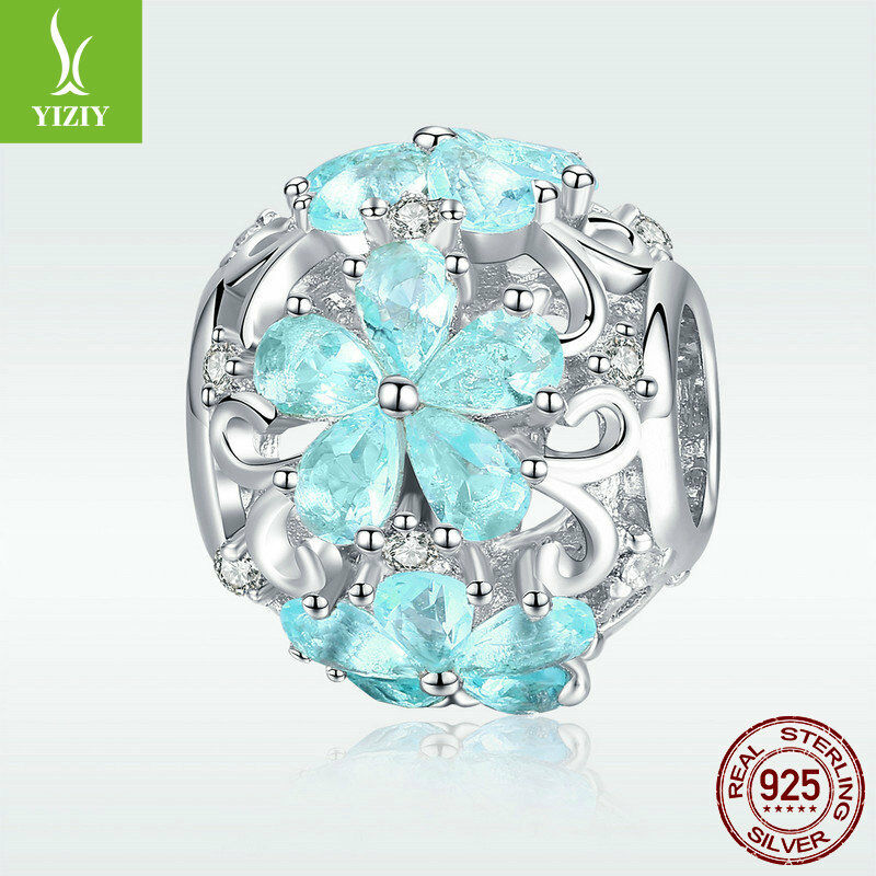 Elegant Snowflake 925Sterling Silve Zirconia Charm Glass Bead Fit Chain Bracelet