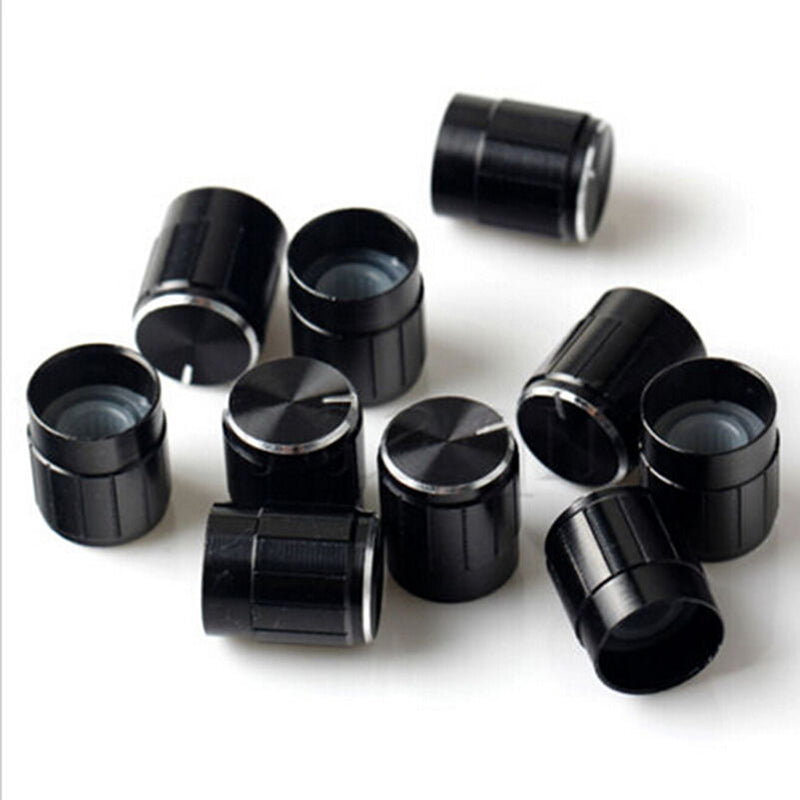 10 Volume Control Rotary Knobs Black for 6mm Dia. Knurled Shaft Potentiometer Lt