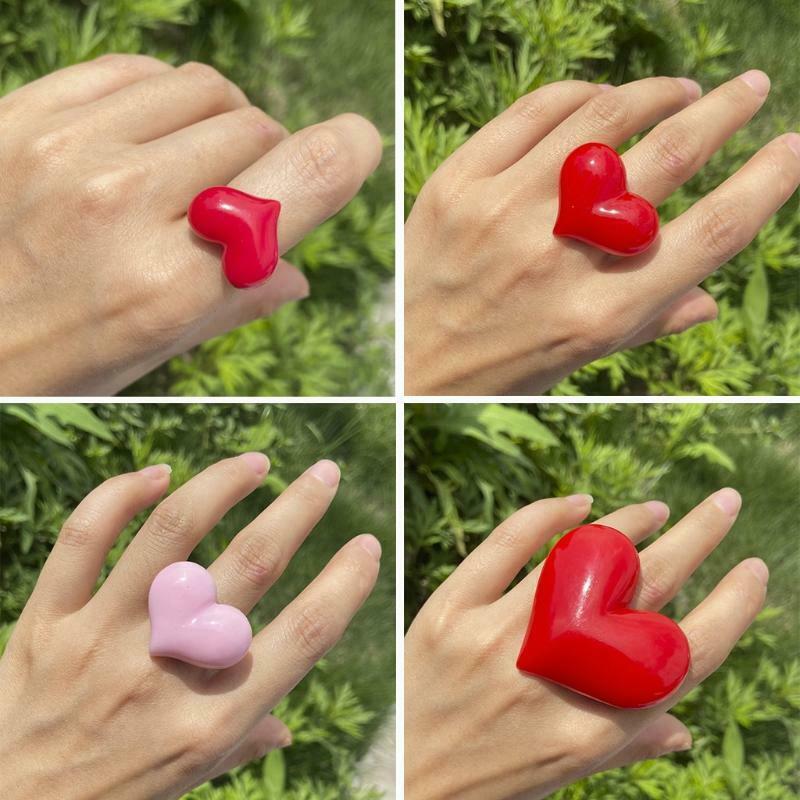 4 Pieces Red/Pink Peach Heart Ring Exquisite All-match Trend Jewelry