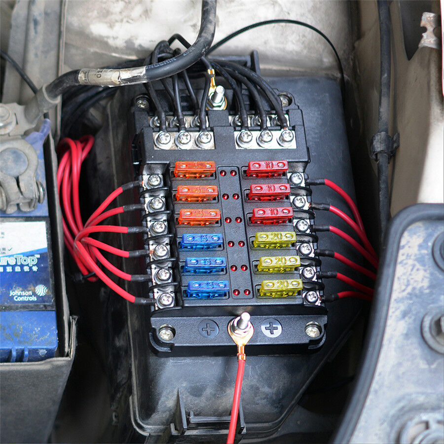 12V/24V 12 Way Blade Fuse Holder PBT Fuse Box Block Case Car Truck Boat Marine