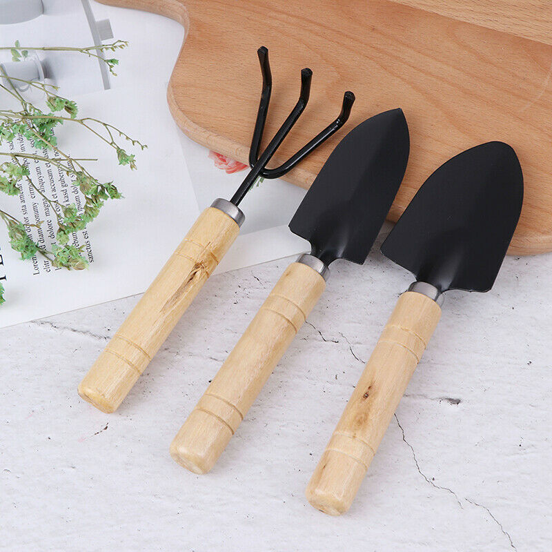 3Pcs/set Mini Garden Tool Sets Shovel Rake Spade Bonsai Tools Set Wooden .l8