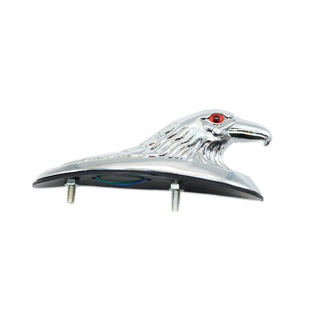 Motorcycle Front Fender Eagle Head Ornament Statue with Lights Chrome