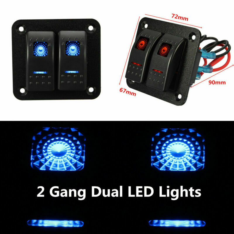 12/24V 2 Gang Dual LEDs Car Caravan Marine Boat Rv Rocker Switch Panel Universal