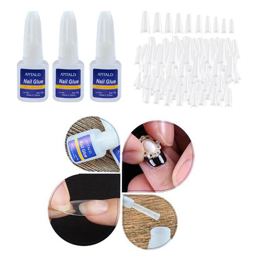 500PCS False Nails Full Cover Acrylic French Nail Tips with Nails Glue DIY