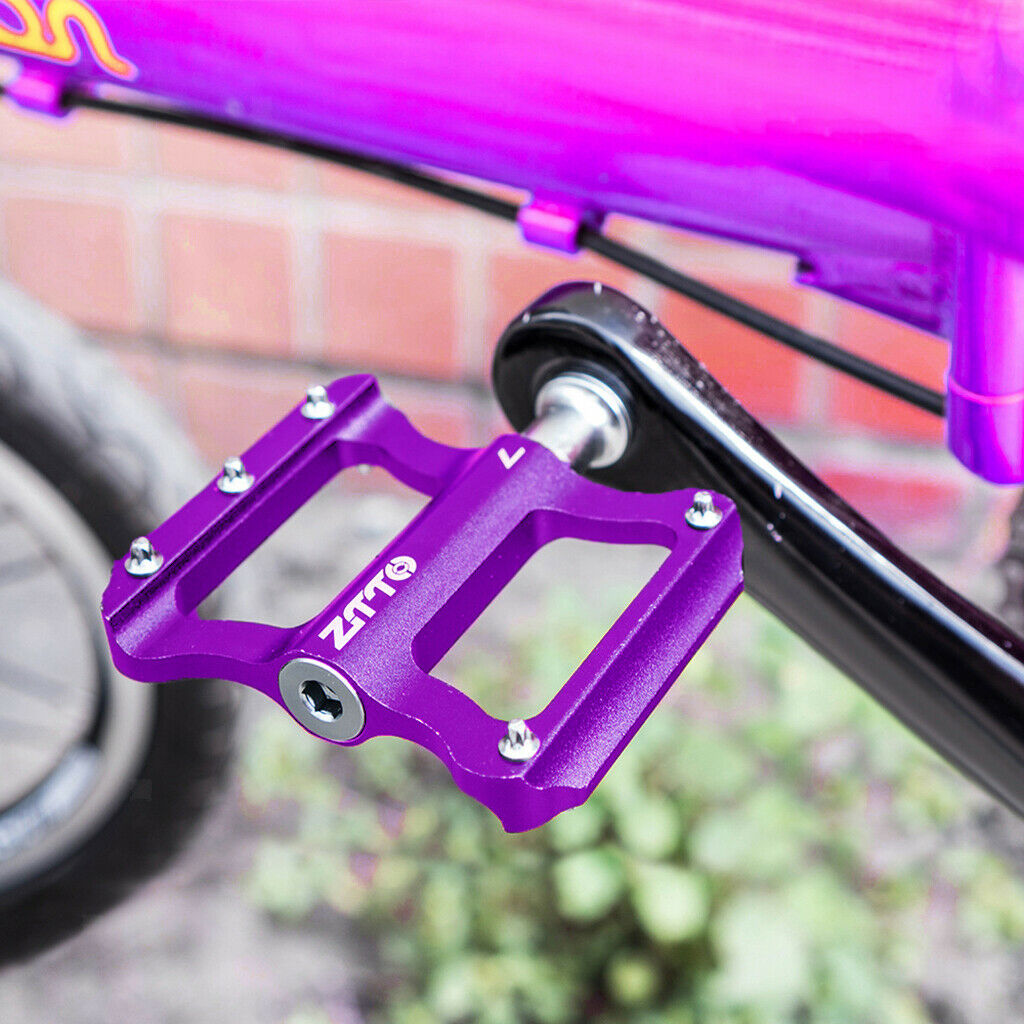 Bicycle Flat Pedals Mountain Road Bike Platform Pedals Bearing 9/16'' Purple