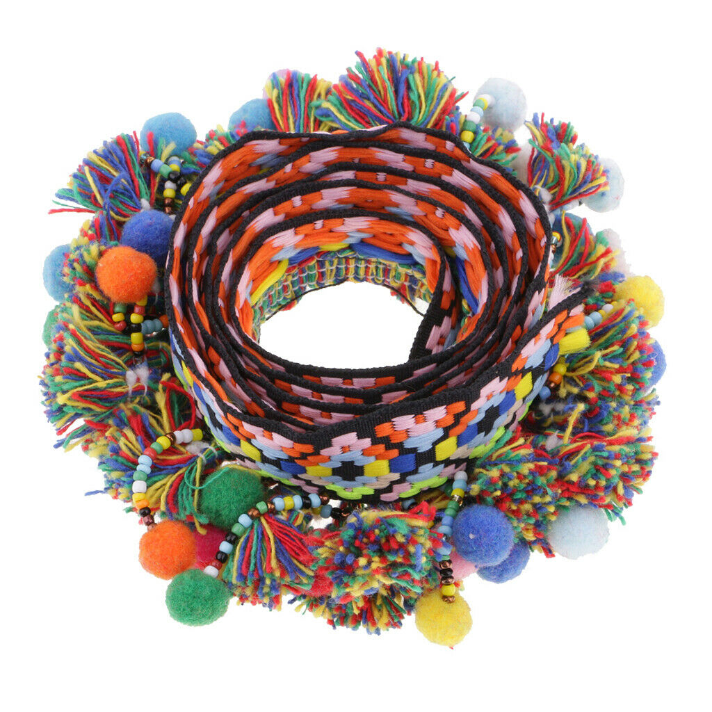 1 Yard Colorful Pompom Beads Fringe Tassels Braid Jacquard Ribbon Trims 60mm