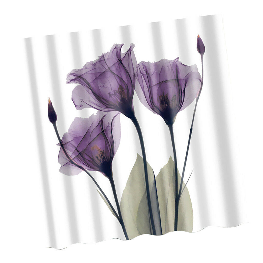 Polyester Mildewproof Purple Flowers Shower Curtain With Hook Bathroom Decor