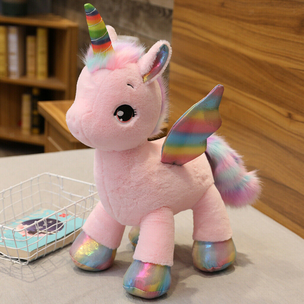 Rainbow Hair Tail Wings Soft Unicorn Plush For Baby Girls Gifts Pink