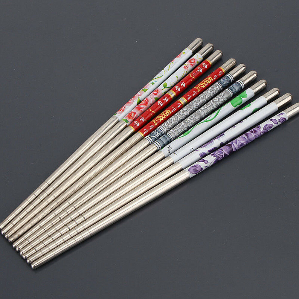 5Pairs Stainless Steel Chopsticks Chop Sticks Beautiful Gift Set Assorted Home