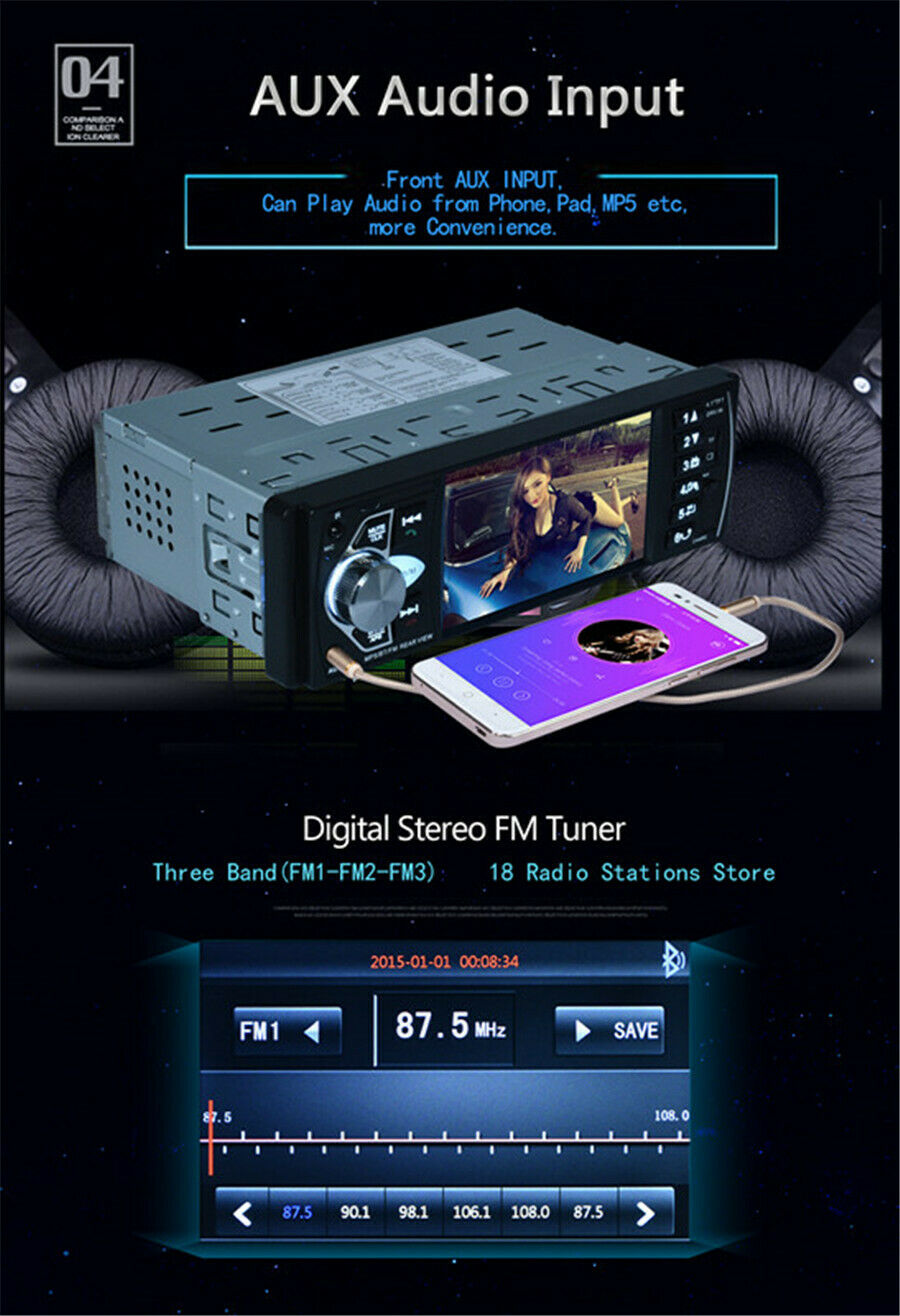 4.1" Car Stereo Radio MP5 FM Bluetooth USB/TF AUX Steering  Wheel Control Camera