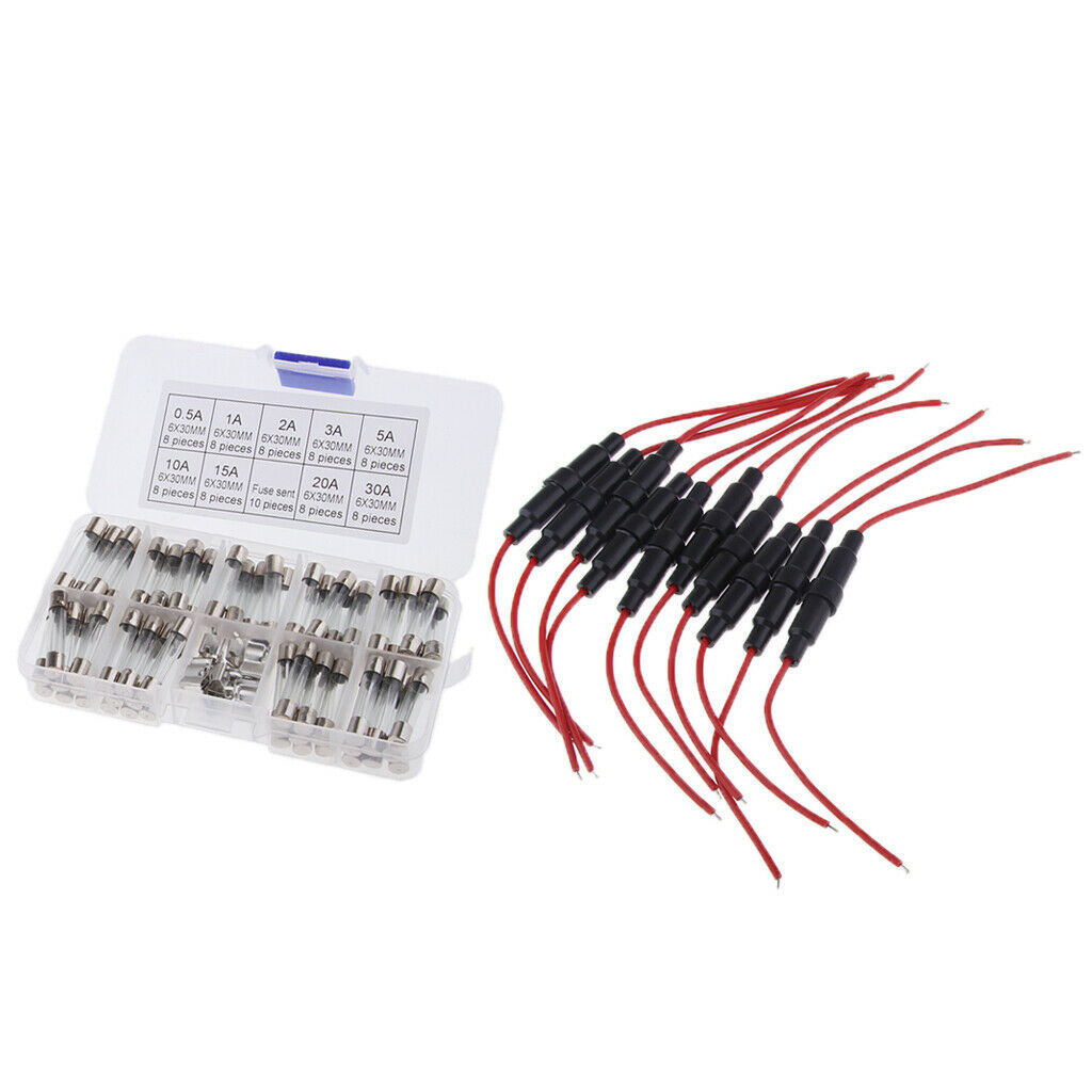 Assorted Glass Fuses 6x30mm Quick Blow Fast Acting Fuse & 16 AWG Cable AGC
