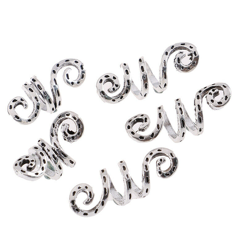 5Pc/Set Alloy Spiral Hair Braiding Dreadlock Beads Jewelry Rings Cuffs Tu.l8