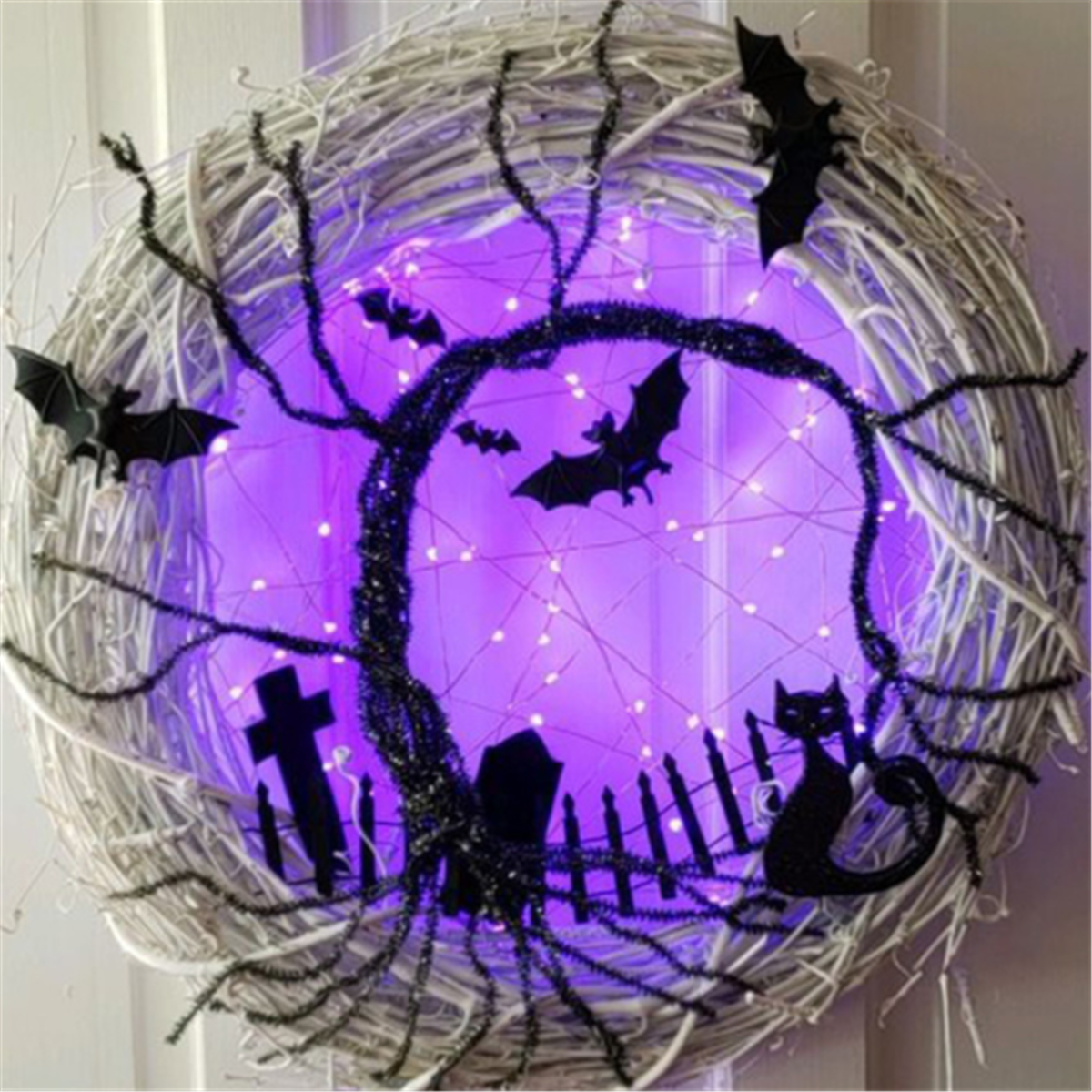 Halloween Glowing Light Bat Hanging Decoration Horror Party Ornaments Wreath