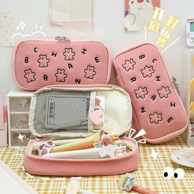 Cartoon Creative Bear Pencil Case Plush Embroidery for Students Home Office