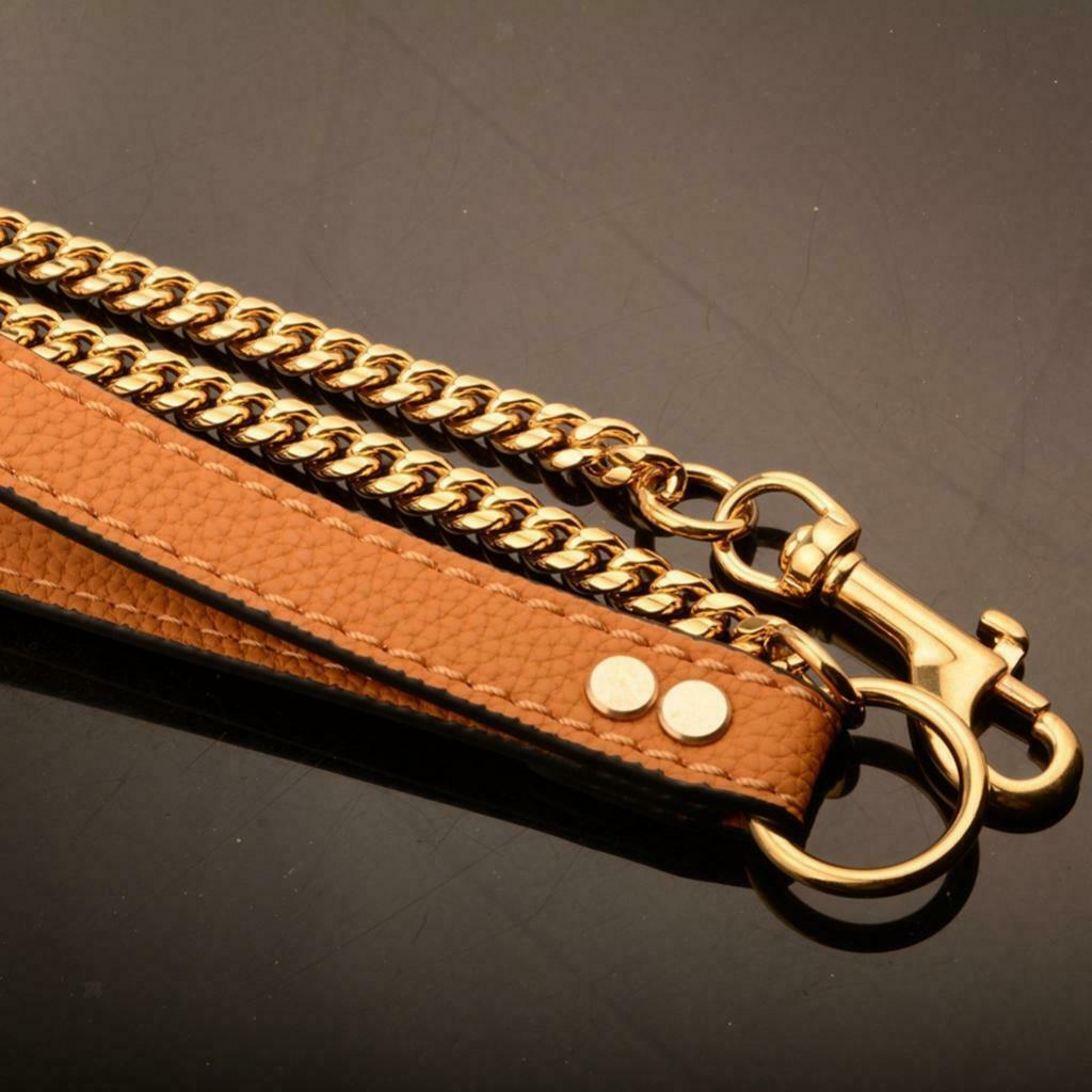 Dog Chain Leash with Leather Handle Dog Walking Leash For Medium Large Dogs