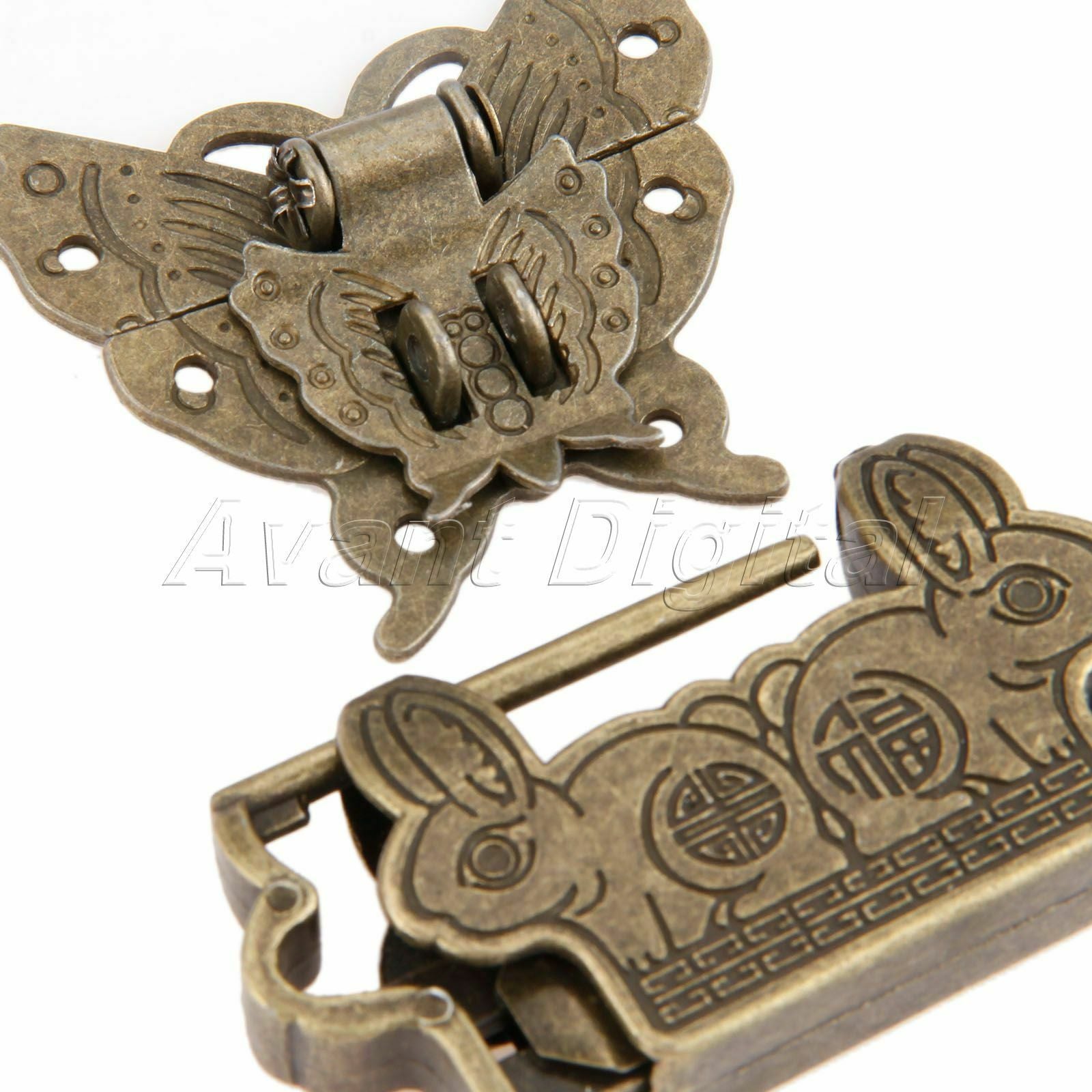 Classic Padlock Fortune Blessing Lock Key with Butterfly Jewelry Box Latch Clasp
