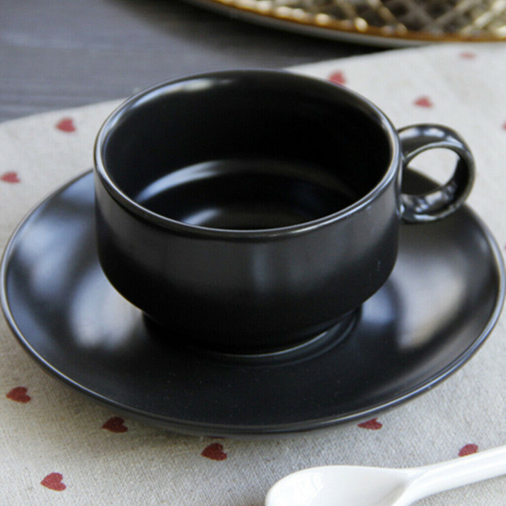 1Pc Ceramic Matte Black Coffee Mug with Saucer Set Modern Style Espresso Cup