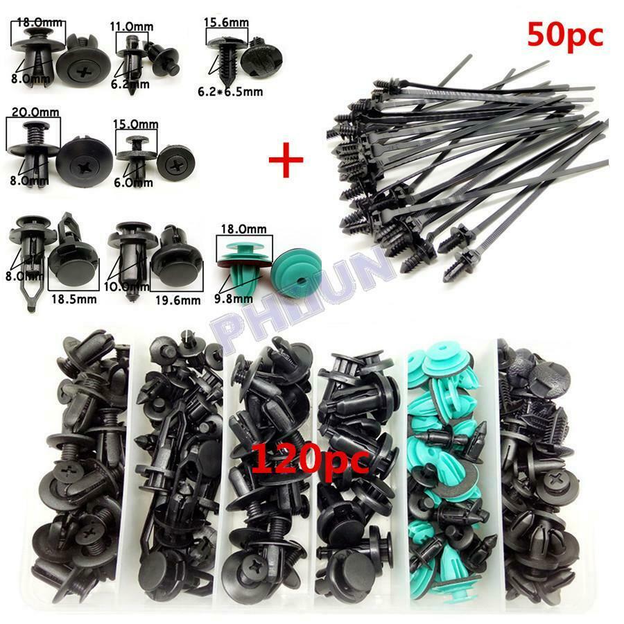 120x Car Door Panels Fastener Clips Set w/ 50Pcs Tie Wrap Universal High Quality