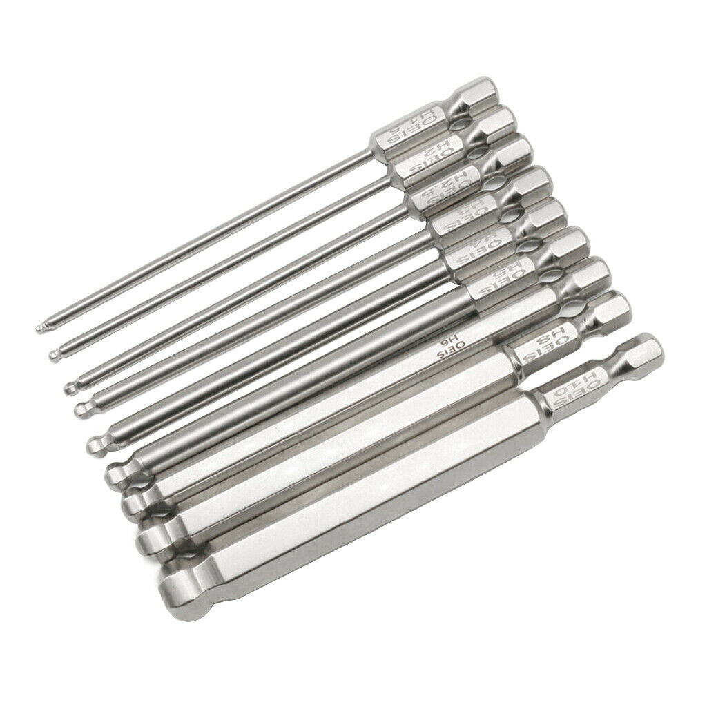 9pcs Magnetic Hexagon Screwdriver Bits Set H1.5-10 Spherical Hand Tools