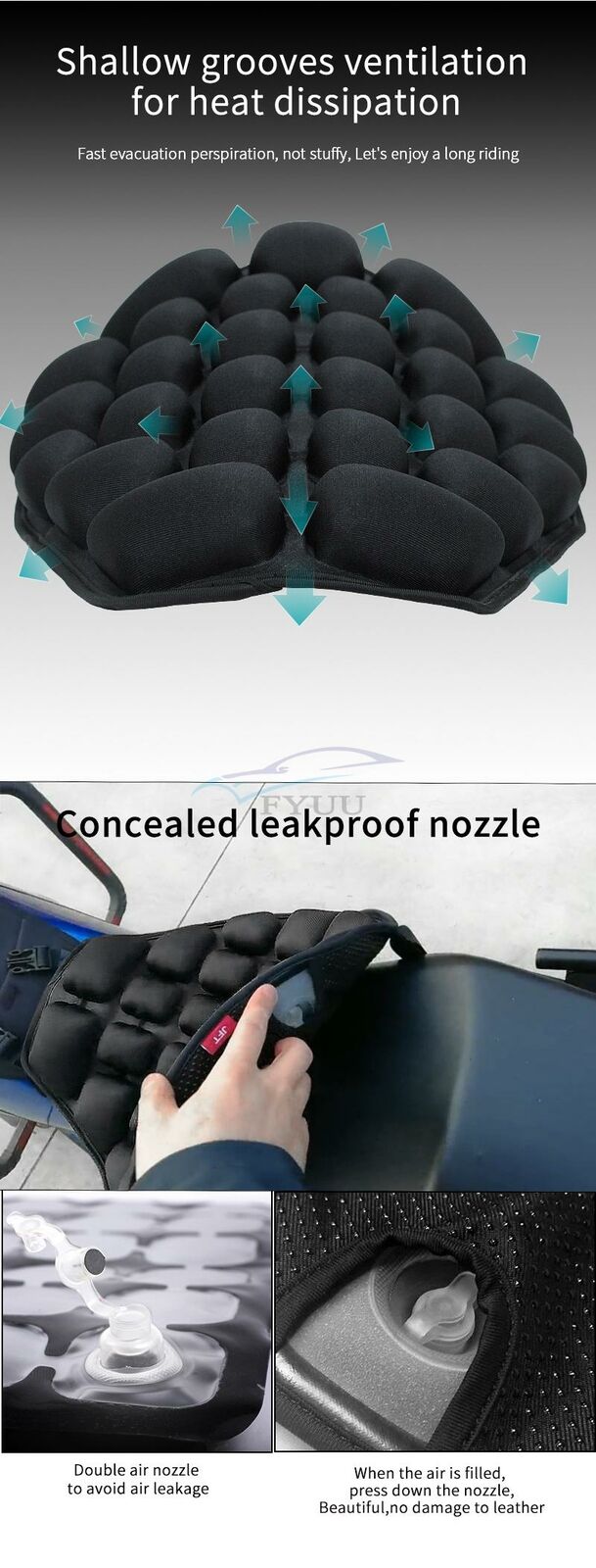 40 x 35CM Motorcycle Pressure Release Comfortable Inflatable Seat Cushion Black