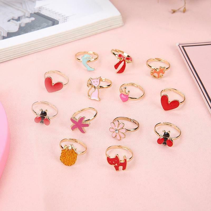 36 Pcs/set Cartoon Children Rings Flower Animal Adjustable Alloy Kids Ring