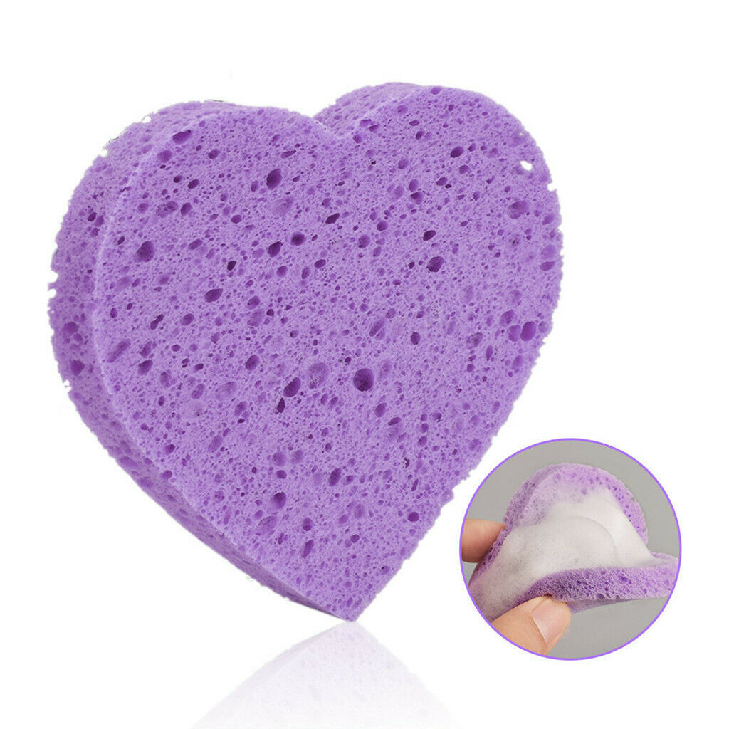 5x Heart Shaped Face Cleansing Sponge Washing Pad Makeup Removal Puff Purple