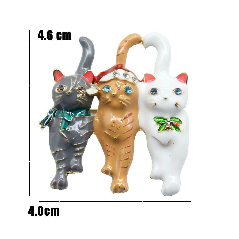 Fashion Three Christmas Cat  Brooch Animal Pin Corsage Elegant Jewelry Gift US