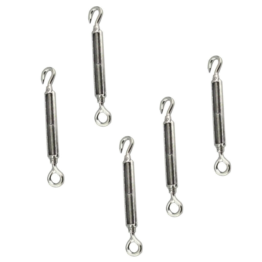 Stainless Steel Hook & Eye Turnbuckle Tighten Rope Tool, Pack of 5, 97mm