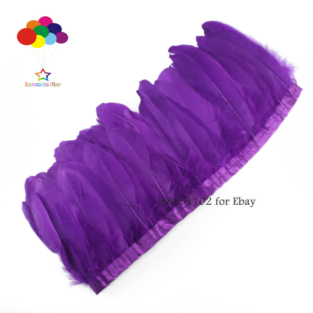 2 Meter Dyed  Dark Purple Geese Feather Ribbon 15-18 cm Fringes Cloth decorative
