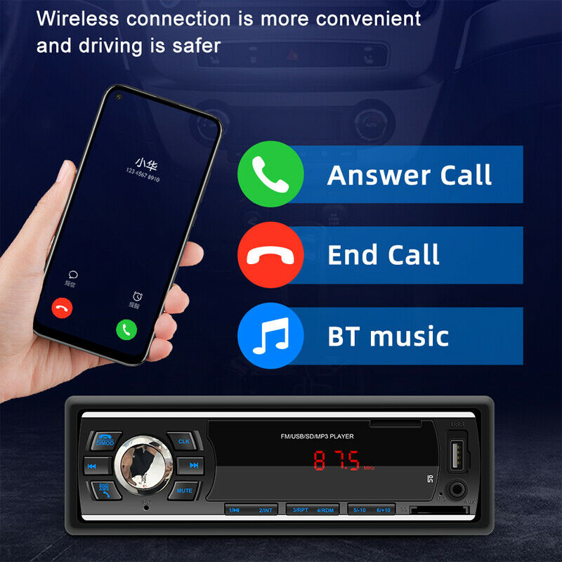 12V 1 Din Universal Car Bluetooth MP3 Player Supports TF Card U Disk FM Radio