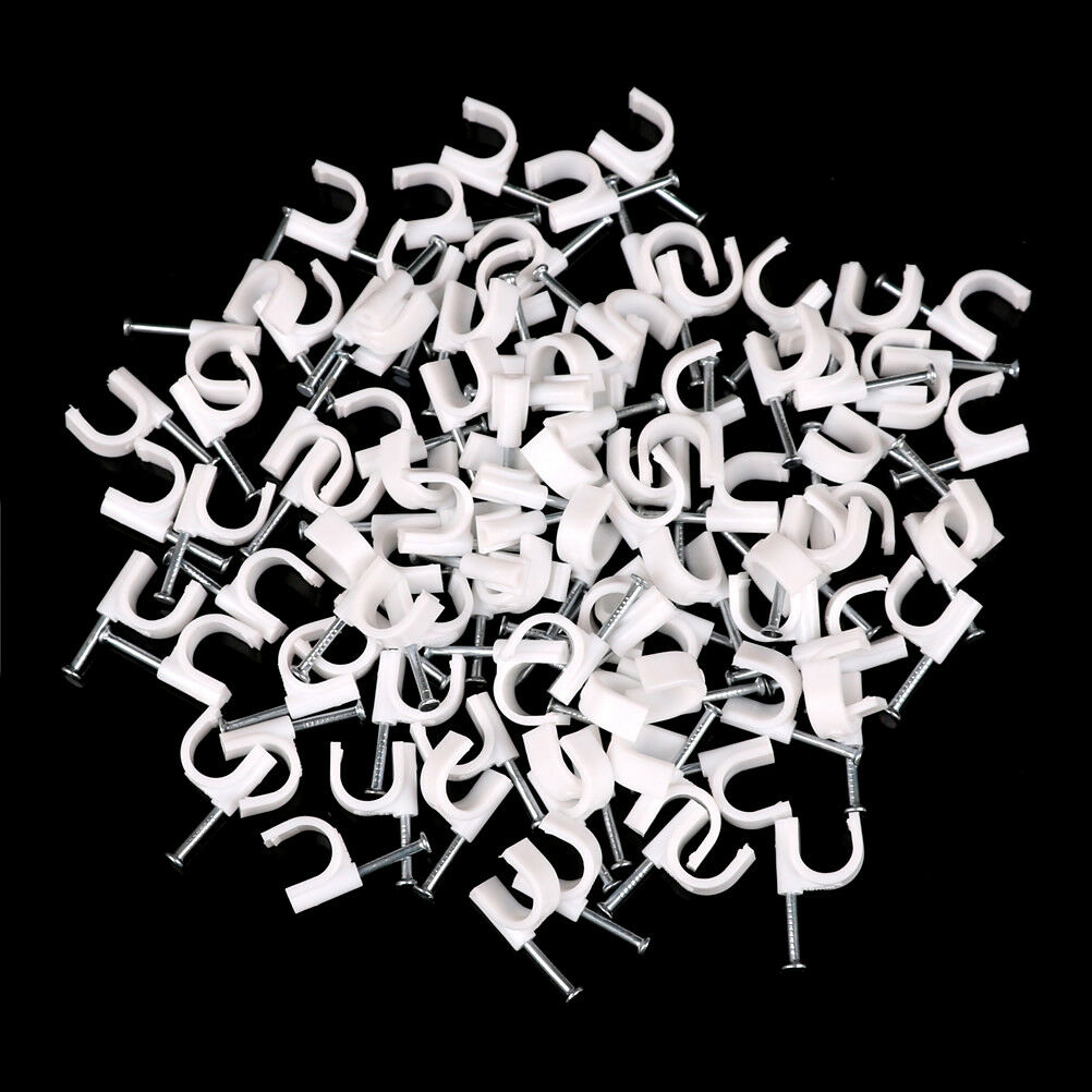 100pcs White 10mm Dia Electric RG6 Coax Cable Circle Nail Clips Fasteners .l8